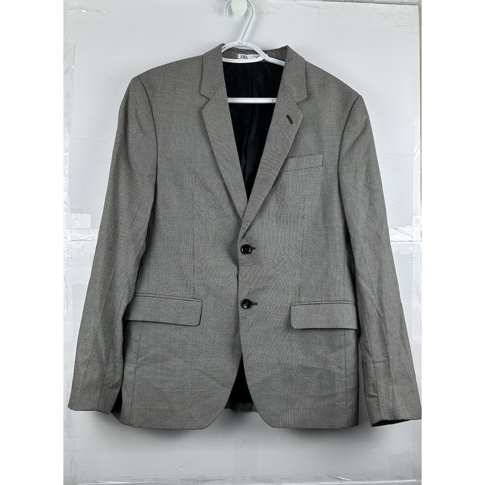 "Zara Men's 40R Blazer Houndstooth Gray Two Button Sport Coat Jacket
